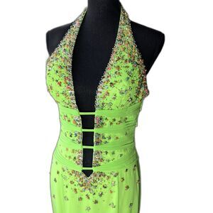 Vintage y2K La Femme beaded backless mermaid prom dress plunging (10324)